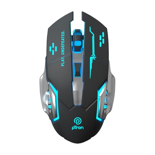 pTron Flick M2 Wireless Gaming Mouse w/RGB Lights, Precision Tracking, Dual Wireless Modes-BT & 2.4GHz, 6 Buttons, Thumb Support, Rechargeable, Ergono