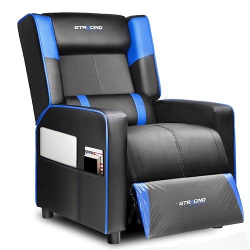 GTRACING Gaming Recliner Chair for Living Room Racing Style Single PU Leather Gaming Sofa for Adults Modern Game Recliners Ergonomic Comfortable Home Theater Seating, Blue