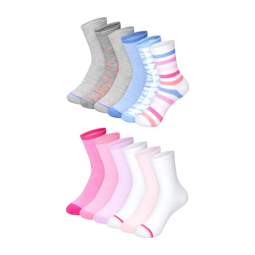 Hanes Girls' Crew Socks, Super Value 12-Pack School or Uniform Socks for Girls, Assorted Colors