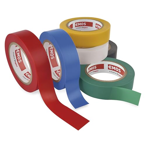 (-43%) EMOS - PVC-Isolierband Mix 6er Pack, 15mm, 8m - isolierendes Klebeband Multicolor-Set für Trockenbereich - hohe Haftung, Spannungsfestigkeit und Anwendungstemperaturbereich - selbstklebendes PVC-Band