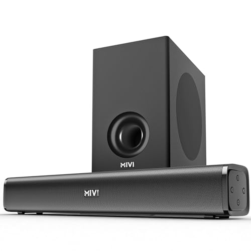 Mivi Hip Hop 300 Soundbar with Subwoofer, 90 Watts Compact Home Theatre Sound Bar and 1 External Sub-woofer, 2.1 Channel, Multiple Input Modes, Blueto