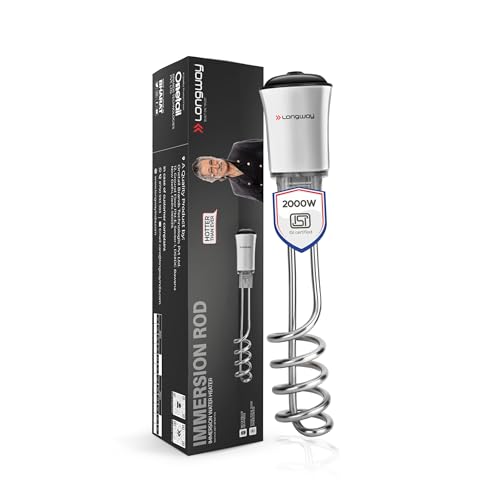 Longway LWIR01 2000W Immersion Water Heater | Anti-Corrosive & Shockproof Immersion Rod with Fast Heating Coil Technology | Nickel Plated | ISI Certif
