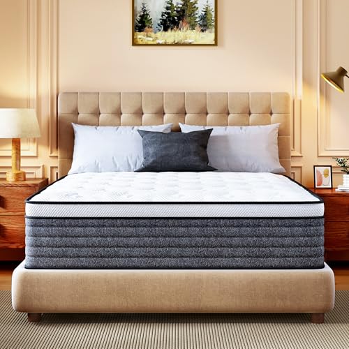 Queen Mattress, 12 Inch Queen Size Hybrid Mattresses in a Box , Medium Feel Foam and Individual Pocket Springs, Fiberglass Free Bed Mattress, Extra Edge Support, Pressure Relief, CertiPUR-US