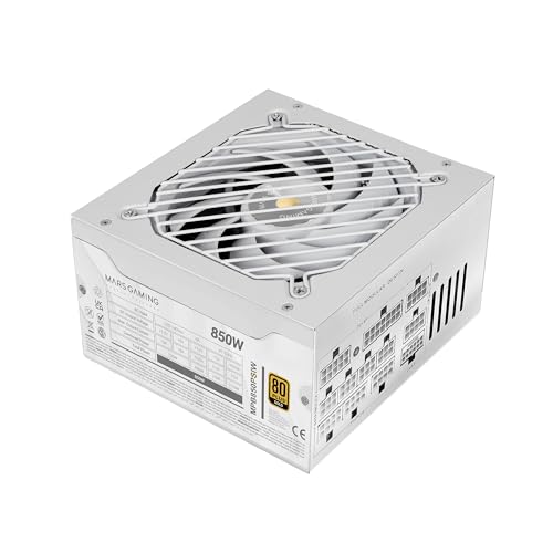 🔥 STARKER PREIS (-31%) Mars Gaming MPB850PSI, Vollmodulares ATX-Netzteil 850W, 10 Jahre Garantie, 80Plus Gold 90%, SI-Lüfter 14cm, AI2-RPM-Technologie, DC-DC und SMD, ATX 3.1 und PCIe 5.1, 12V 2x6 Anschluss, Weiß