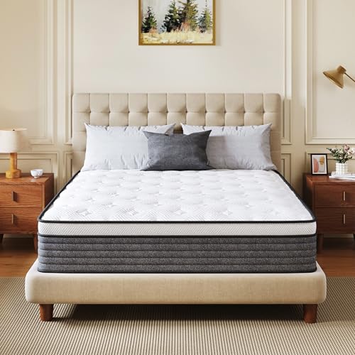CH CHARME HOUSE Queen Mattress 10 Inch Hybrid Mattresses in a Box, Medium Feel Foam and Individual Pocket Springs, Fiberglass Free Mattress, Extra Edge Support, Pressure Relief, CertiPUR-US