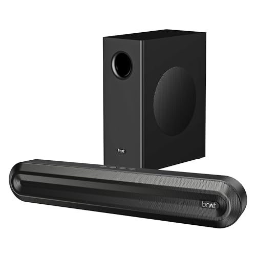 boAt Aavante 2.1 300, 40W Signature Sound, 2.1 CH w/Wired Subwoofer, Multiple Ports, EQ Modes, Remote Control, Bluetooth Sound bar, Home Theatre Sound
