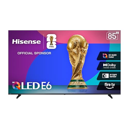 Hisense 85" E6 Cinema Series QLED 4K UHD Smart Fire TV (85E6QF, 2025 Model) - QLED, AI Light Sensor, Dolby Vision · Atmos, Voice Remote with Alexa, Motion Rate 120, HDR 10+ Adaptive, Game Mode Plus