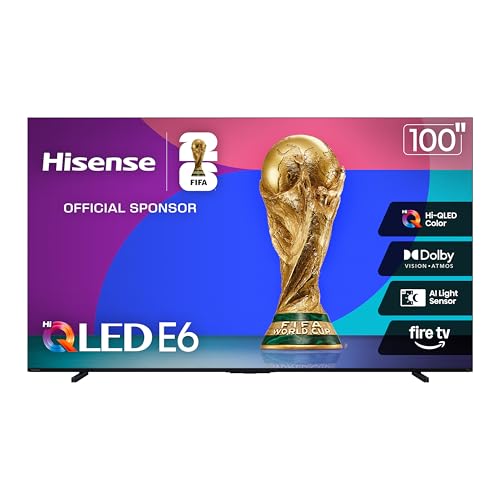 Hisense 100" E6 Cinema Series QLED 4K UHD Smart Fire TV (100E6QF, 2025 Model) - QLED, Native 144Hz, Dolby Vision IQ · Atmos, Motion Rate 240, HDR 10+, Game Mode Pro, Voice Remote with Alexa