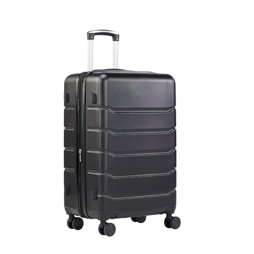 Sweetcrispy Carry on Luggage,Hard Shell Expandable Double Spinner Rolling Wheels Suitcase,TSA Lock, Charcoal Black, 21 Inch
