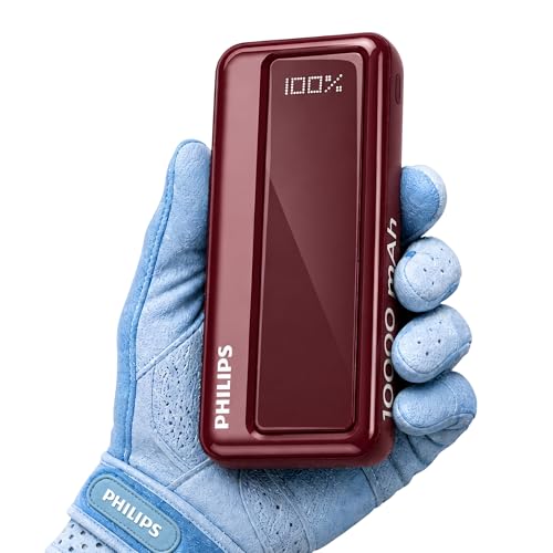 Philips 10000mAh 22.5W Fast Charging Power Bank (Iron Red) with Digital LED Display | Type-C & USB-A Input/Output | 3 Output Ports | Lithium Polymer B