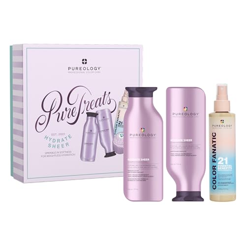 Pureology Pure Treats Hydrate Sheer Holiday Kit - Shampoo, Conditioner & Color-Fanatic Leave-In Conditioner for Lightweight Hydration for Fine, Dry Hair
