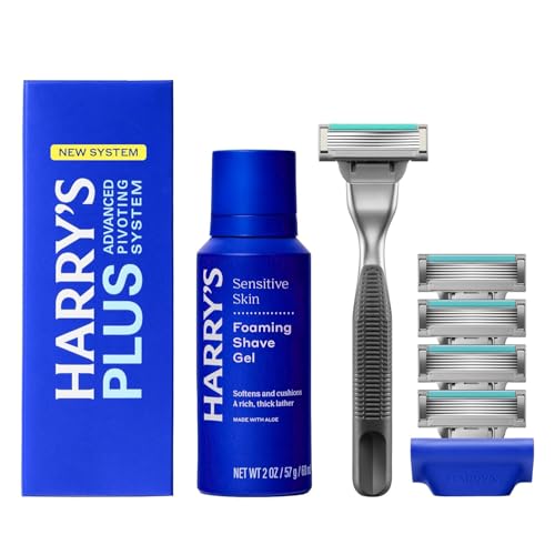 Harrys Plus Starter Shaving Kit Premium Handle 5 Blades Onyx