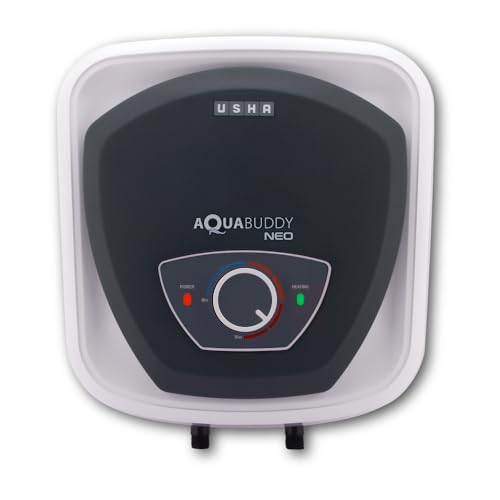 USHA AquaBuddy Neo Geyser 10 Litre 5 Star BEE Rating | Copper Heating Element | Storage Water Heater with Anti-Rust Protection | Warranty: 8 Yr Tank, 