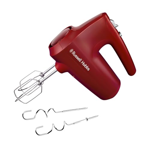 🔥 STARKER PREIS (-34%) Russell Hobbs Handrührgerät [Handmixer] Desire Red (5 Geschwindigkeitsstufen+Pulsfunktion, 2 Spülmaschinengeeignete Rührbesen & Knethaken mit Chromapplikationen, Standfuß, 350W) Handrührer 27152-56