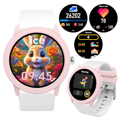 (-34%) ICE-WATCH – Ice smart junior 3.0 Pink White – Runde Smartwatch in Rosa für Mädchen mit Silikonarmband – 025248 (1,19 Zoll)
