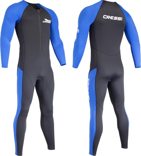 Cressi Wahoo Man Monopiece Wetsuit Black/Blue 2mm XS/1 - Men's One Piece Wetsuit in Soft Neoprene1.5/2mm and Elastane Perfect for Various Water Activities, Black/Blue, XS/1