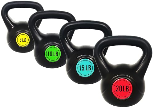 OLIXIS 50LBS 4-Piece Kettlebell Set with Wide Grip - Perfect for Home Gym Strength Training & Workouts