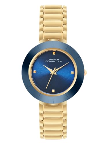 Sunray Blue Round Dial with IP Gold Stainless Steel Metal Strap Watch - for Womens FCN0136UGM