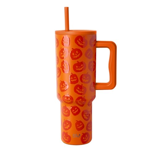 Simple Modern Halloween 40 oz Trek Tumbler with Handle and Straw Lid | Cup Holder Friendly Insulated Stainless Steel Travel Mug | Jack-O-Lanterns