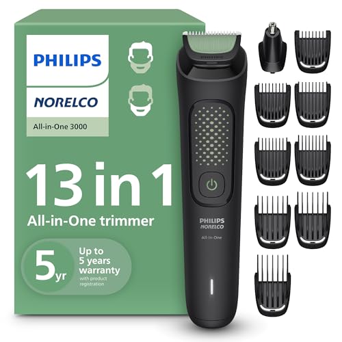 Norelco Philips All-in-One 3000 Series 13 in 1 Trimmer, Beard Styler & Men's Hair Clipper, 9 Length Settings & Self-Sharpening Skin-Friendly Blades, MG3919/50