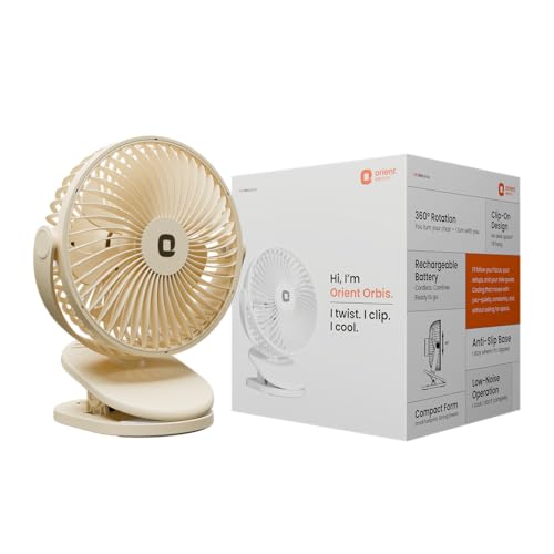 Orient Electric Orbis Rechargeable Personal Fan | 360° Rotation | 1800 mAh Battery | 4 Speed Modes with Timer | Quiet Operation | USB Type-C Charging 