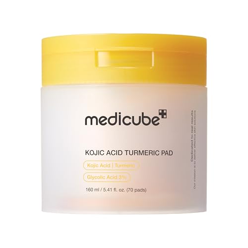 medicube Kojic Acid Turmeric Clarifying Toner Pad for Troubled Skin & Use After Spot Care, Soothing & Calming with Kojic Acid, Turmeric, Niacinamide & Glycolic Acid, Korean Skin Care, 70 Pads, 1 Pack