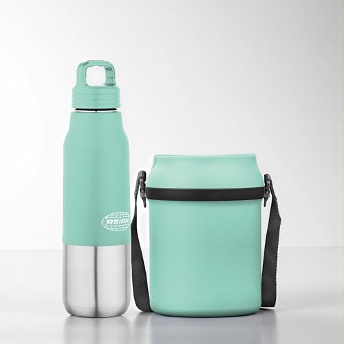 Asian Stainless Steel Lunch Box (700ml) & Insulated Water Bottle (500ml) Combo Gift Set | Leakproof Steel Tiffin & Flask for Kids | BPA Free Back to S