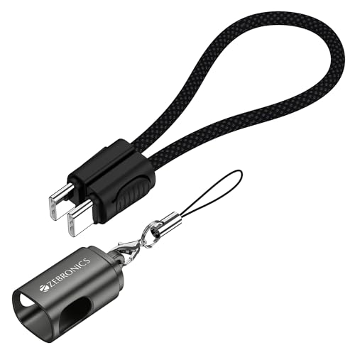 Zebronics Wattz 60CC4 Type-C to Type-C Braided Cable, PD 60W, Upto 480Mbps Data Sync, 20 cm, Durable, Charge & Sync, Rapid Charging, Compact with Keyc