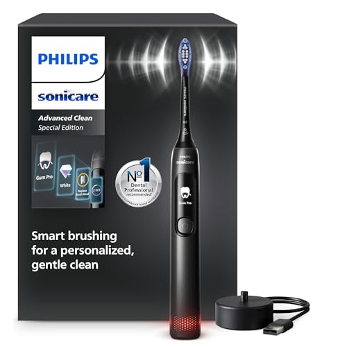 🔥 STARKER PREIS (-60%) Philips Sonicare AdvancedClean Limited Edition Elektrische Zahnbürste - Smart Screen, Drucksensor, Erinnerungsfunktion zum Austausch des Bürstenkopfs, 5 Putzmodi und SmarTimer, Schwarz, HX3792/11