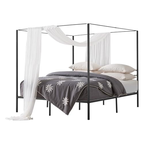 VEVOR Canopy Bed Frame King Size, Metal Canopy Bed with Four Posters Design, Heavy Duty Steel Slats Support, Underbed Storage Space, No Box Spring Needed, Easy Assembly, Black