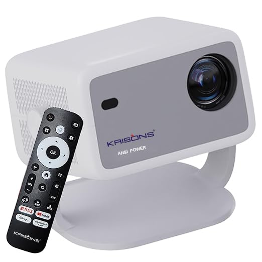 Krisons Razor 006 Smart Projector|1080P Native |4K HD Licensed Netflix/Google|Bluetooth Voice Remote|Upto14000 Lumens|Wi-Fi 6/BT5.4|Android|Auto Focus