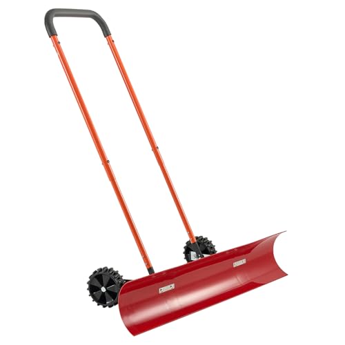 VEVOR 38-inch Snow Pusher Shovel with Wheels, Bi-Directional Heavy Duty Wheeled Push Snow Shovel for Driveway and Sidewalks with Angeled Blade