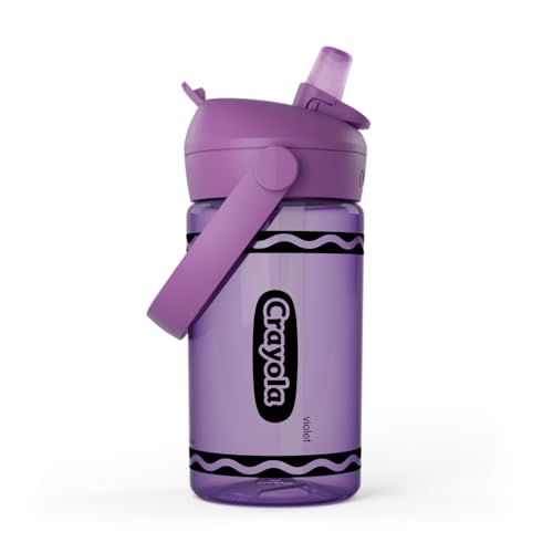 CamelBak Crayola Flip Straw Kids Water Bottle with Spill Resistant Bite Valve, Tritan Renew Design for School and Everyday Use, 14oz, Violet