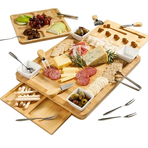 Gibson Home Rustic Inspirations 18-Piece Bamboo Charcuterie Board Set for Serving – Large Cheese &amp; Fruit Tray with