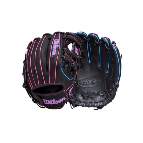 Wilson 2026 A1000 DP15 11.5" Infield Baseball Glove - Right Hand Throw, Pedroia Fit, Black/Flamingo Pink/Cool Blue