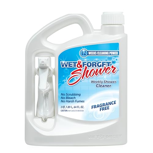 WET & FORGET Shower Cleaner Spray, Fragrance-Free Weekly Bathroom Cleaner, No Scrubbing Needed, Bleach-Free, Multi-Surface Bathroom Spray, Cleaning Supplies Essential. 64 fl oz