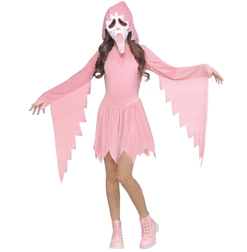 Fun World Girls' Shimmer Ghost Face Costume, Large 12-14, Pastel Pink