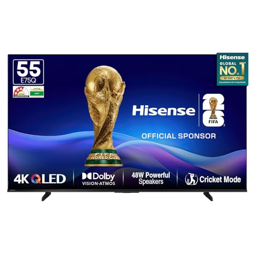 Hisense 139 cm (55 Inches) 4K Ultra HD Smart QLED TV 55E75Q | E75Q Series | 48W Powerful Speakers | Dolby Atmos & HDR10+ | ALLM, VRR & Game Mode | Cri