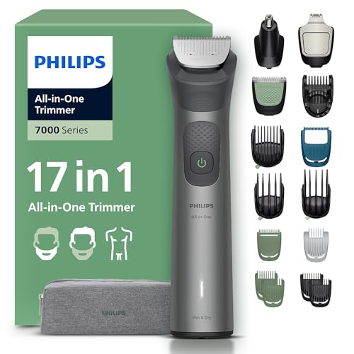 (-31%) PHILIPS Multigroom Series 7000 All-in-One 17-teiliger Barttrimmer und Haarschneider für Gesicht, Kopf und Körper, selbstschärfende Metallklingen, 26 Längeneinstellungen (0,5-20 mm), Modell MG7961/15