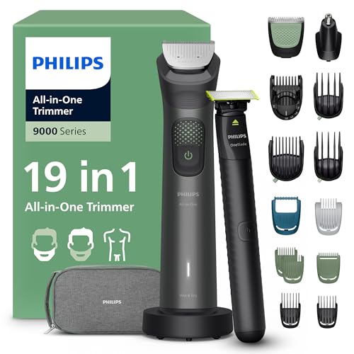 (-22%) PHILIPS Multigroom Series 9000 All-in-One 19-teiliger Barttrimmer und Haarschneider + OneBlade-Trimmer - Komplettes Pflegeset für Gesicht, Kopf & Körper, 27 Längeneinstellungen (0,2-20 mm), MG9556/15