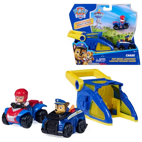 🔥 STARKER PREIS (-50%) PAW PATROL – Pup Squad Launcher mit Chase & Ryder, 2 Mini Fahrzeuge (ca. 6,5cm) mit Launcher für rasanten Spielspaß, Spielzeug für Kinder ab 3 Jahren