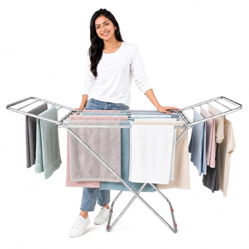 Lifelong Stainless Steel Butterfly Cloth Dryer Stand | Foldable, Portable & Rust-Resistant Clothes Drying Rack | Indoor & Outdoor Laundry Stand with M