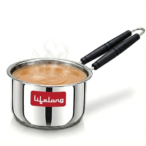 Lifelong Stainless Steel Heavy Bottom Saucepan | 1.5liter, 17cm Saucepan with Handle | Milk & Tea Boiling Pot for Kitchen | Induction & Gas Stove Comp