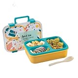ATTRO Kitty Kart Plastic Lunch Box 3 Compartment Bento Tiffin LeakProof Durable Plastic Cutlery Ideal for Kids SchoolPicnic 800ml Blue Orange