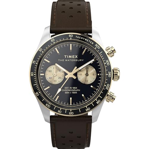 Timex Men's Waterbury Heritage 39mm Watch - Brown Strap Black Dial Stainless Steel Case