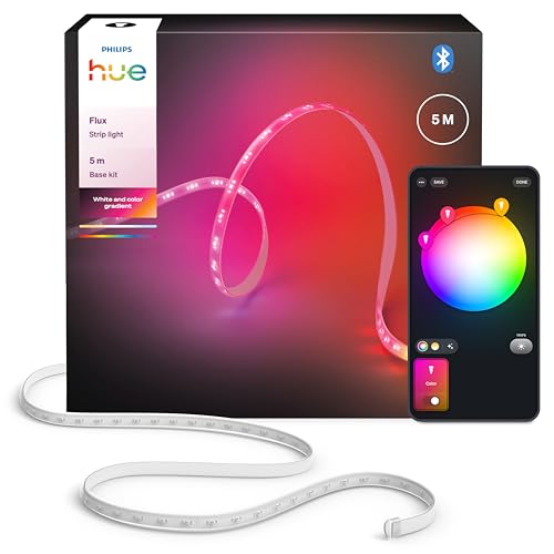 (-25%) Philips Hue Flux 5m LED-Lightstrip, 1200 lm Lichtband, flexible Innenbeleuchtung, Chromasync™-Farbmischung, RGBWWIC LED Streifen zuschneidbar, erweiterbar, wiederverwendbar, App- und Sprachsteuerung