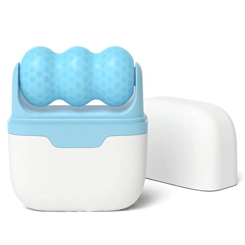 2-in-1 Ice Roller for Face and Body, Portable Massager with Storage Case, Blue and White