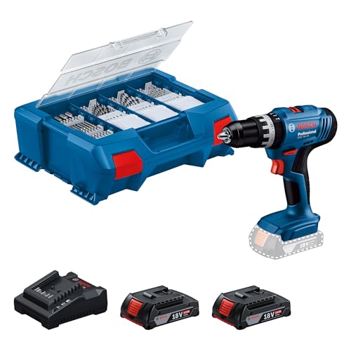 (-45%) Bosch Professional 18V System Akku Schlagbohrschrauber GSB 18V-25 (max. Schrauben-Ø: 10 mm, inkl. 2x GBA 2.0 Ah, GAL 18V-20, 63-tlg. Zubehör-Set, L-Case Pick & Click)