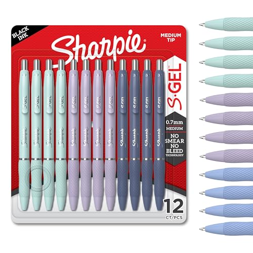 Sharpie S-Gel, Gel Pens, Medium Point (0.7mm), Assorted Fashion Barrels, Black Ink, 12 Count - Office, Teacher, School Supplies