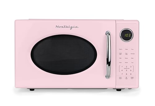 Nostalgia Retro 1000W Microwave Oven 1.1 Cu Ft Capacity – Child Safety Lock, 8 Auto-Cook Settings – Countertop Kitchen Appliance – Pink 1.1 Cu. Ft. Pink